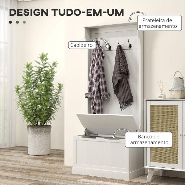 Móvel de Entrada com Cabide, Banco e Arrumação Branco Moderno 71,5x39,5x170 cm