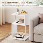 Mesa Auxiliar com Luz LED 3 Níveis Forma de S Prateleiras Abertas e Estrutura em Alumínio 44x38x75 cm Branco