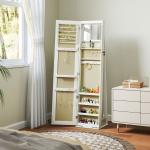 Joalheiro de Pé Armário para Joias com 6 Luzes LED Fechadura Prateleiras Suportes para Anéis 38x38x157 cm Branco e Bege