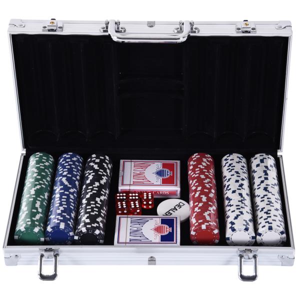 Mala de Poker Profissional com 300 Fichas Jogo de Poker com Mala de Alumínio 5 Dados 2 Baralhos de Cartas e 1 Ficha de Dealer 38x20,5x6,5cm Multicor