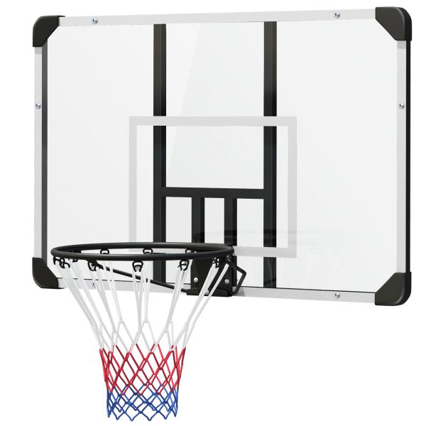 Tabela de Basquetebol de Parede com Aro, Rede e Estrutura em Aço para Exterior, 113x61x73 cm, Branco e Preto