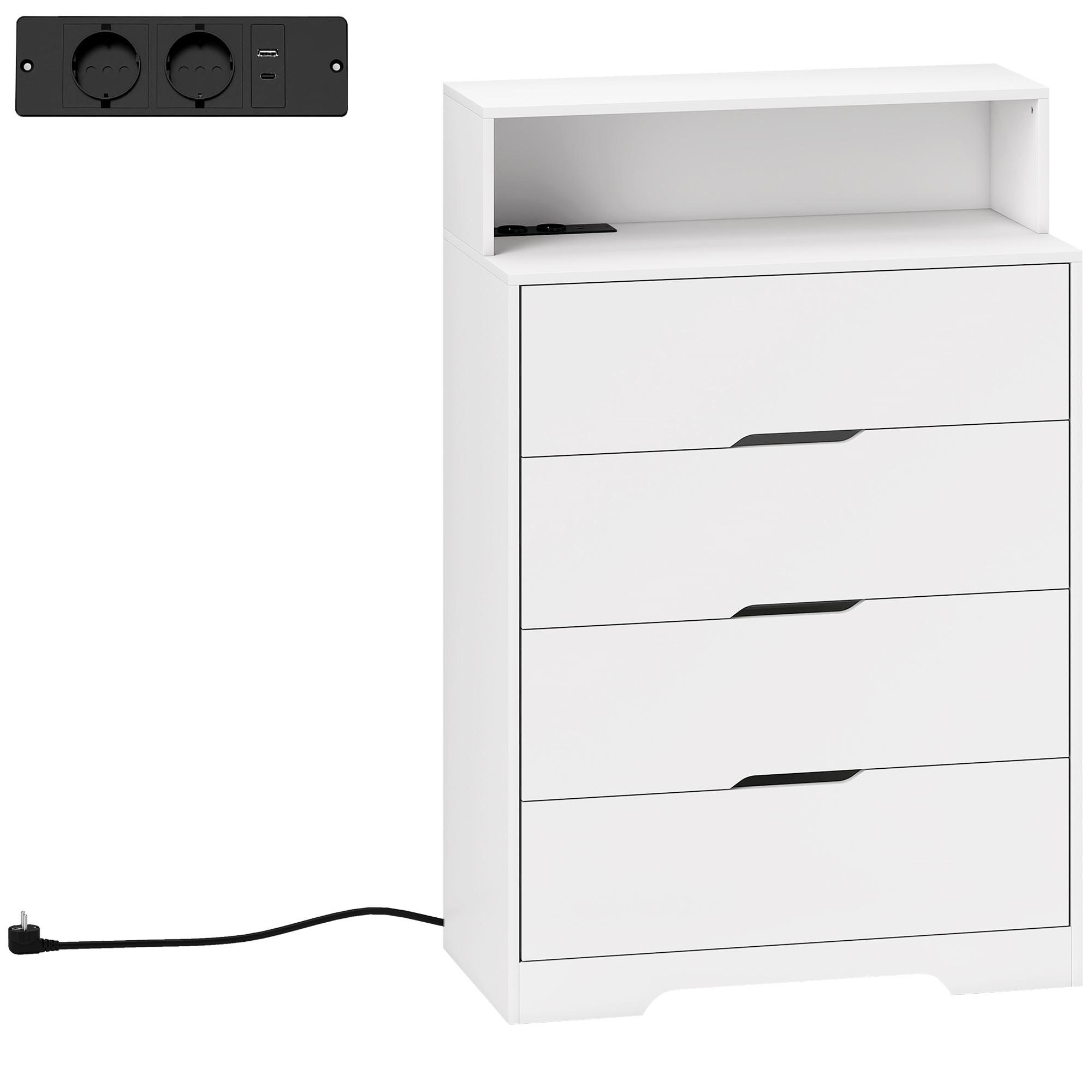 Cómoda com 4 Gavetas e Estação de Carregamento com Porta USB Porta USB - C Prateleira Aberta 80x40x120 cm Branco