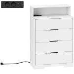 Cómoda com 4 Gavetas e Estação de Carregamento com Porta USB Porta USB - C Prateleira Aberta 80x40x120 cm Branco