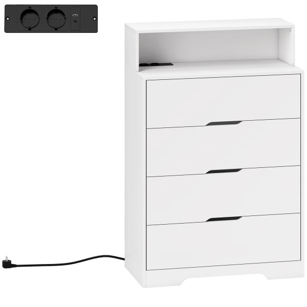 Cómoda com 4 Gavetas e Estação de Carregamento com Porta USB Porta USB - C Prateleira Aberta 80x40x120 cm Branco