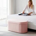 Puff de Arrumação Banco de Arrumação Dobrável 72 L 76x38x35 cm Estofado em Veludo Baú de Armazenamento Rosa