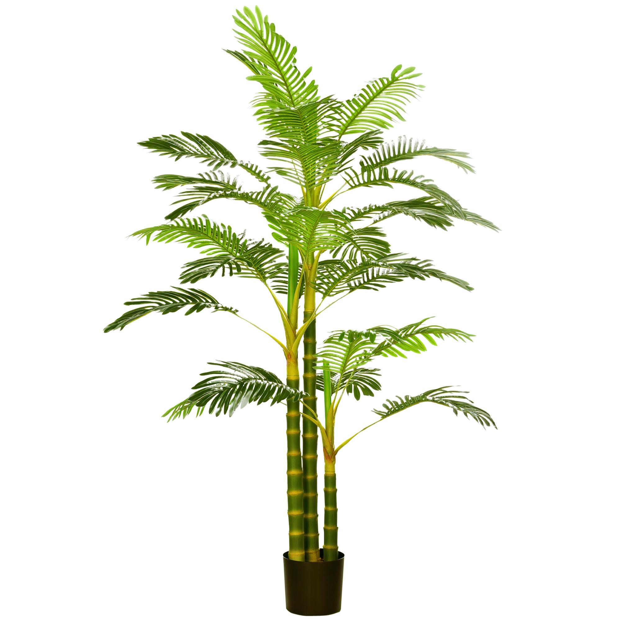 Planta Artificial Palmeira Areca com Vaso e 30 Folhas Decoração para Interior e Exterior Ø19,5x190 cm Verde