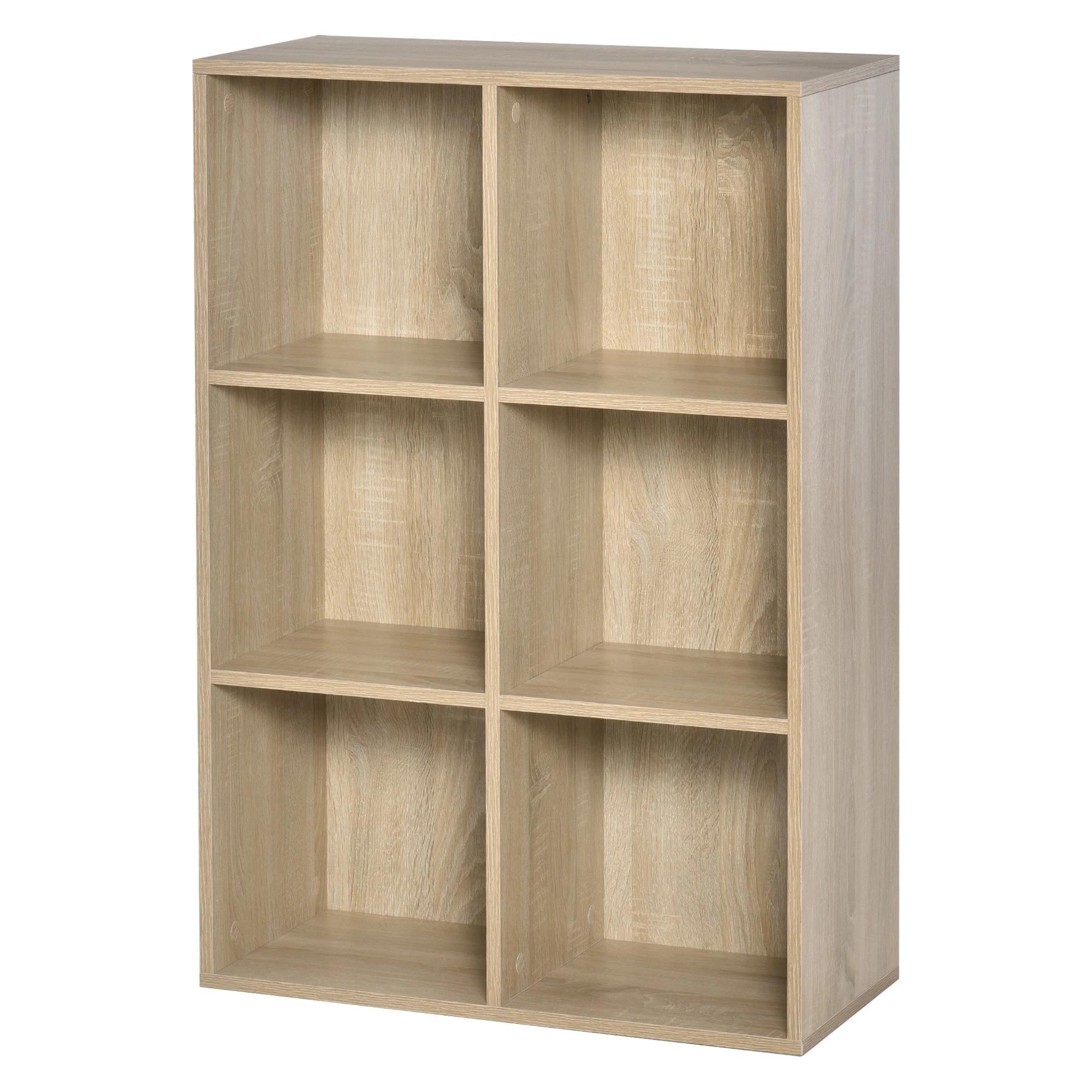 Estante para Livros Estante de Madeira de 3 Níveis com 6 Compartimentos de Armazenamento65,5x30x97,5cm Carvalho