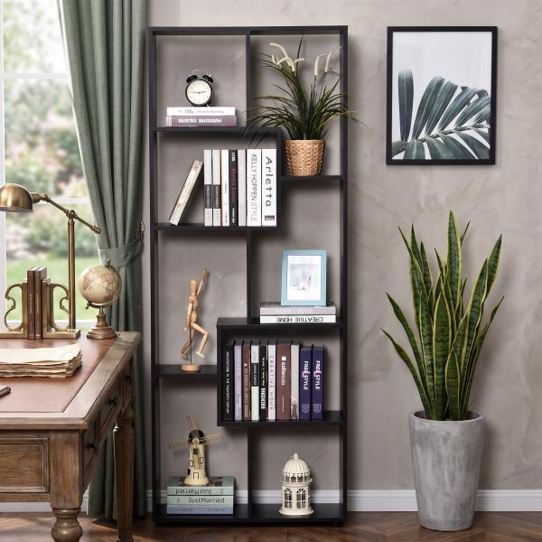 Estante Moderna Biblioteca Estreita com 8 Prateleiras para Sala Quarto e Escritório 70x24x178 cm Preto