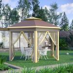 Tenda Dobrável 4,05x3,4x2,85 m Tenda de Jardim Hexagonal com 6 Mosquiteiras Amovíveis e Altura Ajustável Bege