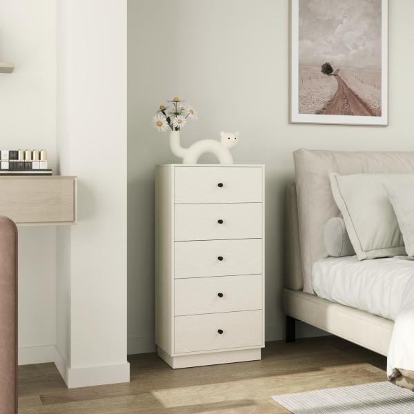 Cómoda com 5 Gavetas Cómoda de Quarto Estreita com Anti - Tombo Gaveteiro Alto para Sala de Estar Corredor 47x29x95 cm Branco