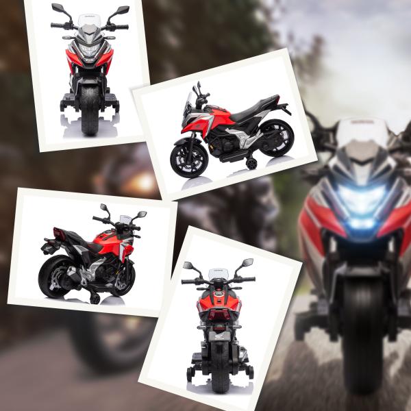 Moto Elétrica para Crianças de 3 - 6 Anos com Licença Honda com USB MP3 Luz LED e Velocidade 3 km/h Carga 30 kg Vermelho
