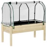 Horta Vertical Elevada de Madeira 121x55x117cm com Cobertura de Proteção Mesa de Jardinagem para Cultivo de Flores Vegetais e, Jardim Terraço Madeira Natural