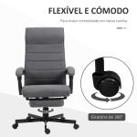 Cadeira de Escritório Giratória Reclinável com Altura Ajustável e Apoio para os Pés Retrátil 68x67x106 - 114 cm Cinza