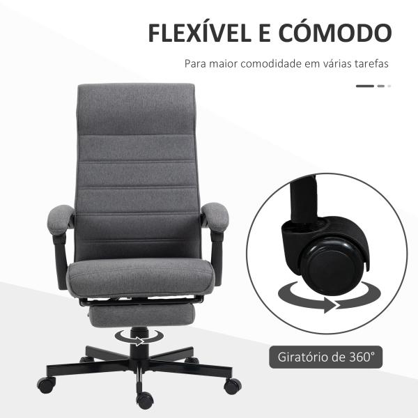 Cadeira de Escritório Giratória Reclinável com Altura Ajustável e Apoio para os Pés Retrátil 68x67x106 - 114 cm Cinza