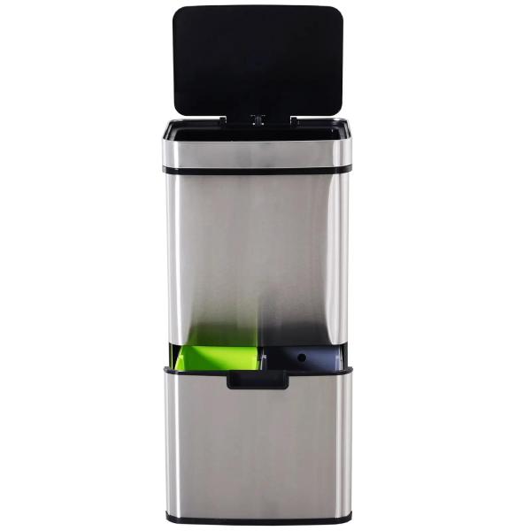 Balde de Lixo 72L com Abertura Automática de Aço Inoxidável e Reciclagem para Cozinha 42x30x81 cm Prata
