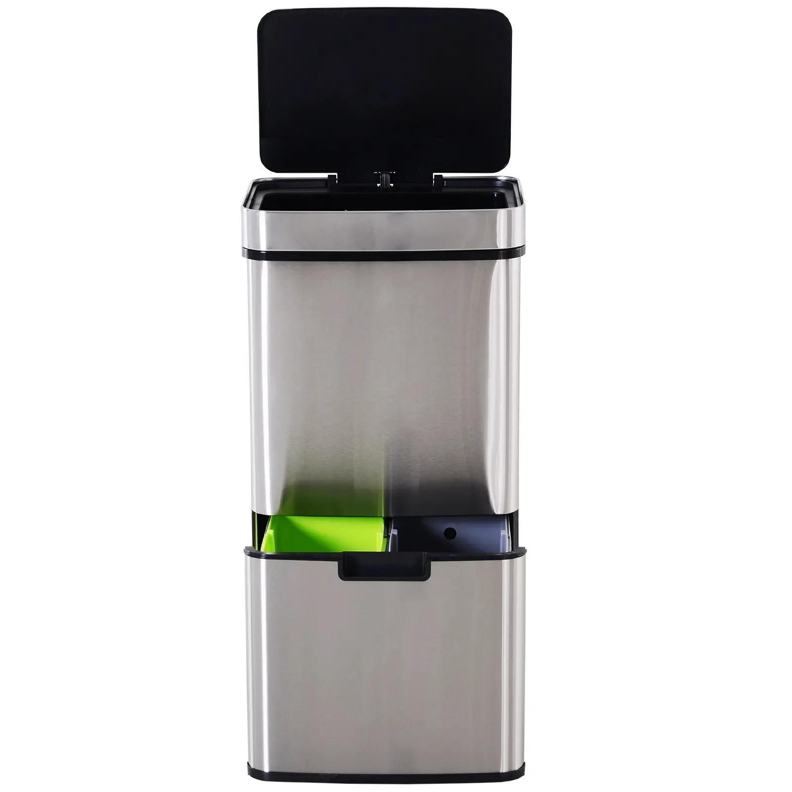 Balde de Lixo 72L com Abertura Automática de Aço Inoxidável e Reciclagem para Cozinha 42x30x81 cm Prata
