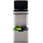 Balde de Lixo 72L com Abertura Automática de Aço Inoxidável e Reciclagem para Cozinha 42x30x81 cm Prata