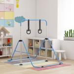 Barra de Ginástica para Crianças com Altura Ajustável em 5 Níveis Anéis e Dobrável 148x105x88 - 128 cm Azul
