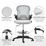 Cadeira de Escritório com Suporte Lombar Apoio para os Braços Dobrável e Altura Ajustável 59x65x102 - 122 cm Cinza