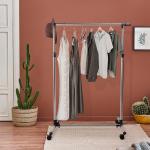 Charriot com Altura Ajustável Cabideiro com Rodas para Roupas Aço Inoxidável 86 - 160x45x95 - 170cm Prata e Preto