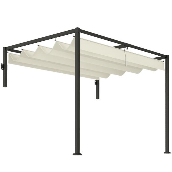 Pérgola de Parede 297x211x220 cm Pérgola de Jardim com Teto Retrátil e Estrutura de Aço Pérgola Creme