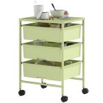 Carrinho Auxiliar com Rodas Carrinho de Cozinha de 3 Níveis com 3 Cestos e Estrutura de Aço 40,8x33,5x60,5 cm Verde