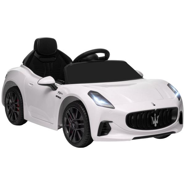 Carro Elétrico para Crianças Maserati Gran Turismo Folgore 12V Controlo Remoto Faróis Buzina e Música MP3 98x59x43 cm Branco
