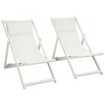 Conjunto de 2 Espreguiçadeiras Dobráveis de Alumínio com Encosto Ajustável em 5 Posições e Apoio de Cabeça 60x100x85 cm Branco