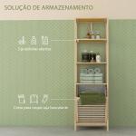 Estante de Casa de Banho em Bambu com 3 Prateleiras e 1 Cesto para Roupa Suja Removível 44x33x160 cm Natural
