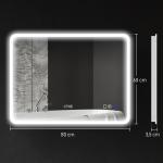 Espelho de Casa de Banho com Luz LED 80x60 cm Bluetooth 3 Cores de Luz Relógio Digital Função Antiembaciamento Função de Memória Prata