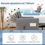 Sofá - Cama 2 Lugares 3 em 1 Deslizante em Tecido Linho com Encosto Ajustável Bolsos 2 Almofadas para Sala de Estar Cinzento
