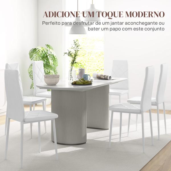 Conjunto de 6 Cadeiras de Sala de Jantar Estofadas em Couro Sintético com Encosto Alto e Pés de Aço 41x50x97 cm Branco