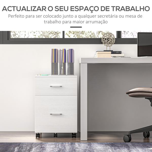Arquivador para Escritório com 2 Compartimentos com Rodas Arquivador Móvel para Arquivos A4 ou Documentos 39,5x39x58,5 cm Branco