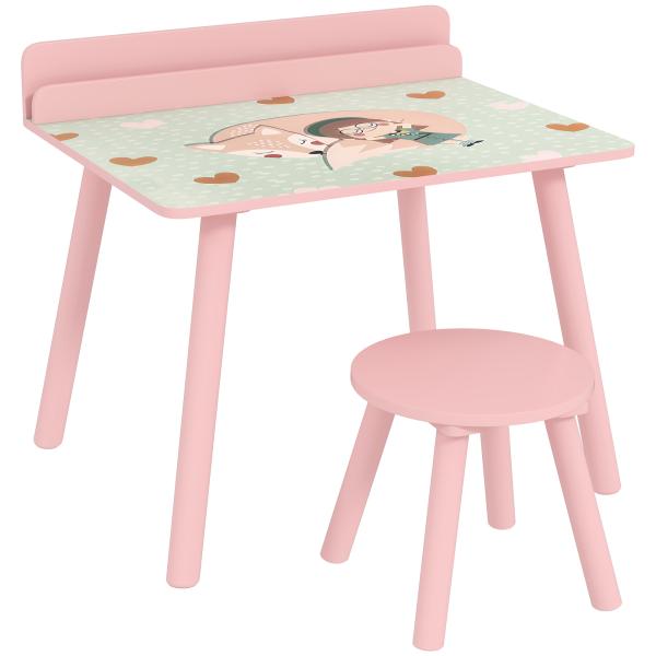 Mesa e Cadeira para Crianças com Prateleira para Livros Secretária para Crianças acima de 3 Anos Rosa