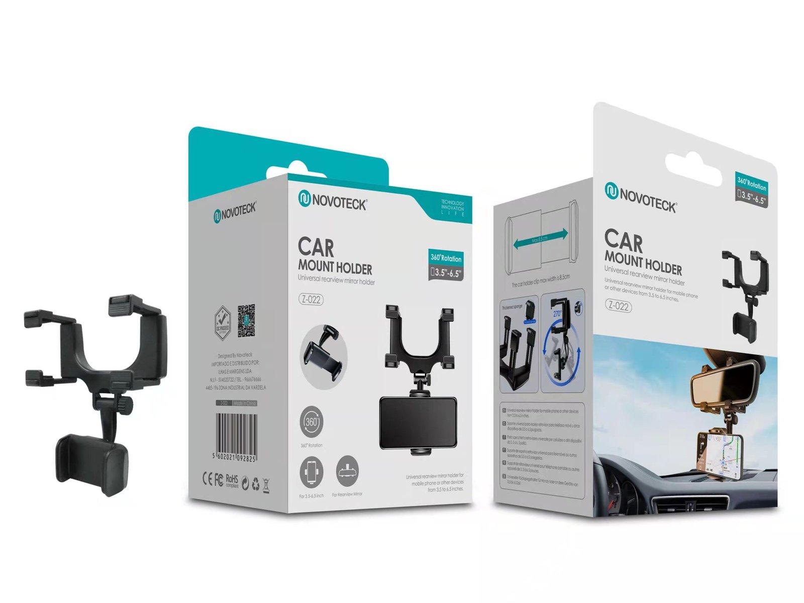 Suporte de Retrovisor Universal Z-022 para Telemóvel - Rotação 360°, Compatível com 3,5''-6,5'', Instalação Fácil