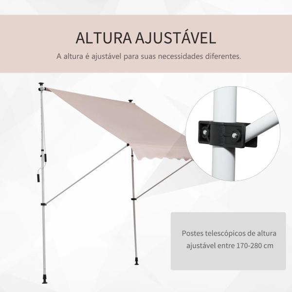 Toldo Manual Retrátil 200x150 cm com Manivela de Alumínio Ângulo Ajustável Proteção Solar para Varanda Jardim Pátio Branco