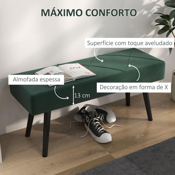 Banco de Pé de Cama Multifuncional e Moderno Banco de Dormitório com Pés de Aço e Assento Acolchoado 100x36x45 cm Verde