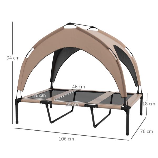 Cama para Cães Elevada com Toldo para Cães Médios com Estrutura de Aço e Bolsa de Transporte 106x76x94 cm Marrom Claro