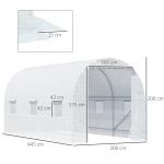 Estufa tipo Túnel 445x200x200 cm com Porta Enrolável e 6 Janelas Cobertura de PE 140 g/m² Anti - UV Branco