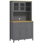 Armário de Cozinha Alto com 5 Portas Prateleira Ajustável, Gaveta Bancada Aberta para Microondas Orifício para Cabo 100x40x180 cm Cinza
