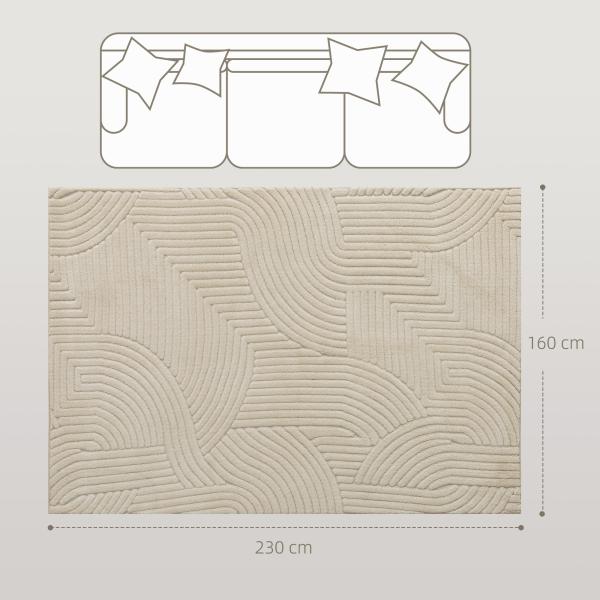 Tapete Sala de Estar 160x230 cm Tapete Pelo Curto Estilo Moderno Base Antiderrapante Tecida à Máquina Creme