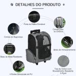 Transportadora Carrinho para Animais de Estimação 2 em 1 Mochila de Viagem com 2 Rodas para Cães Gatos com Alça Retrátil de Alumínio e Bolso de Armazenamento 42x25x55cm Cinza