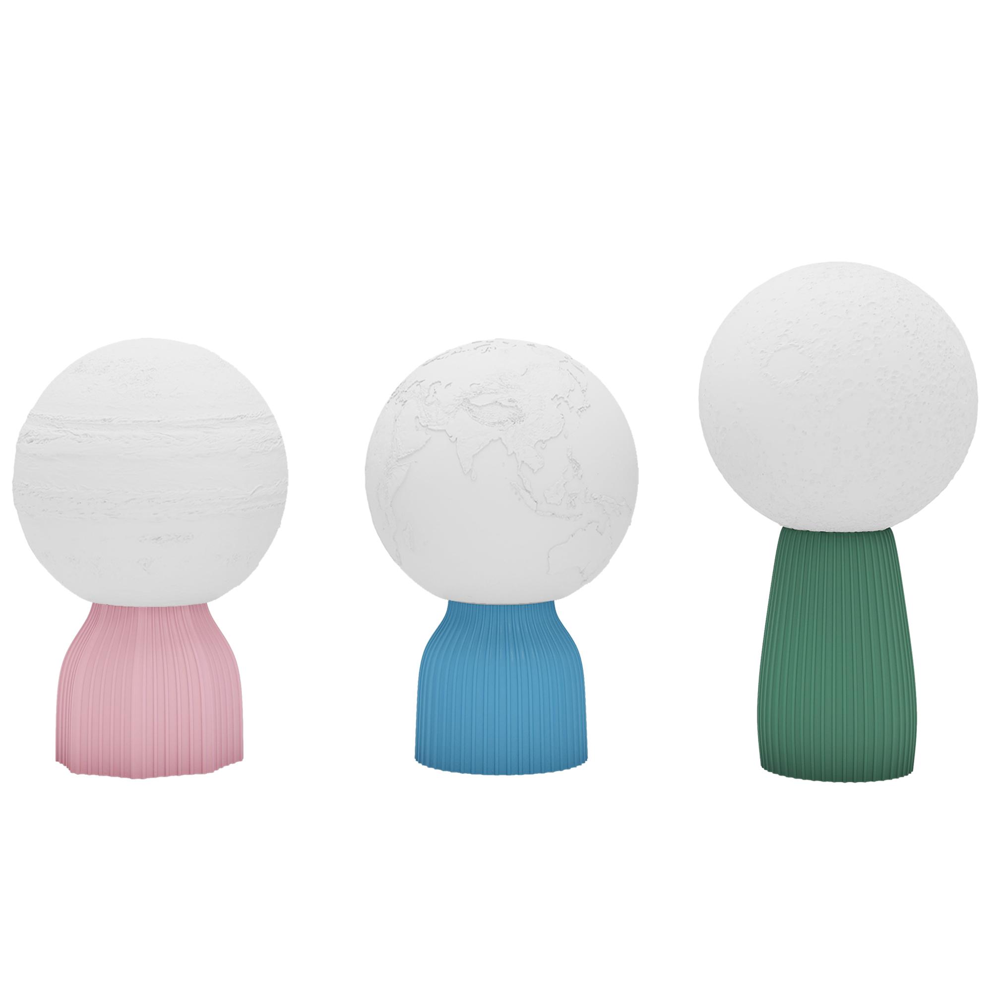 Conjunto de 3 Candeeiros de Mesa de Cabeceira 3D Candeeiros de Mesa com 3 Cores Brilho Ajustável em 10 Níveis Conexão USB Branco