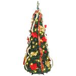 Árvore de Natal Desdobrável 150 cm com 70 Luzes LED, 11 Modos, Comando à Distância e Decoração Incluída, Verde