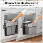 Balde de Lixo Embitido com 2 Recipientes Removíveis para Reciclagem Capacidade Total 30L (15Lx2) 48x34,3x35,1 cm Cinzento Claro