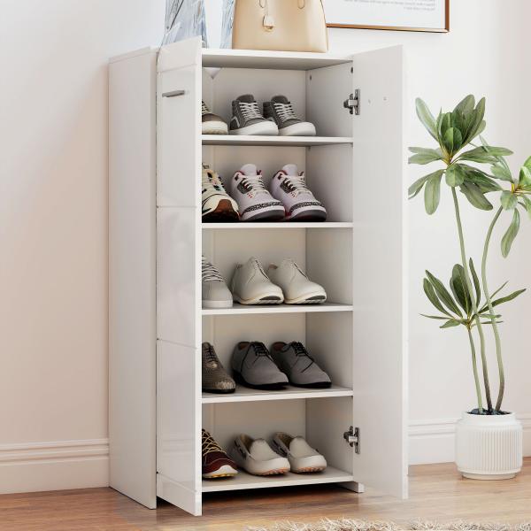 Sapateira Armário para Sapatos Moderno com Prateleiras Ajustáveis para 10 Pares de Sapatos 55x36x108 cm Branco Brilhante