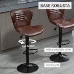 Conjunto de 2 Bancos de Bar Estofados em Couro Sintético Bancos Altos com Altura Ajustável Giratório com Encosto e Apoio para os Pés 46,5x54x88 - 108cm Marrom