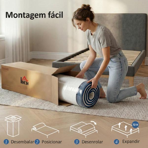 Colchão 190x135 cm Espessura 20 cm Colchão Viscoelástico com Chá Verde Firmeza Média Cama Refrescante com Espuma de Gel