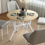 Mesa de Refeição Redonda Mesa de Jantar Estilo Industrial com Bancada de Madeira e Estrutura de Aço Ø90x76 cm Madeira e Branco