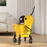 Balde de Esfregona com Rodas Espremedor Desmontável de Pressão para Baixo Capacidade 26 L Inclui Esfregona e Asa 45x31x90 cm Amarelo